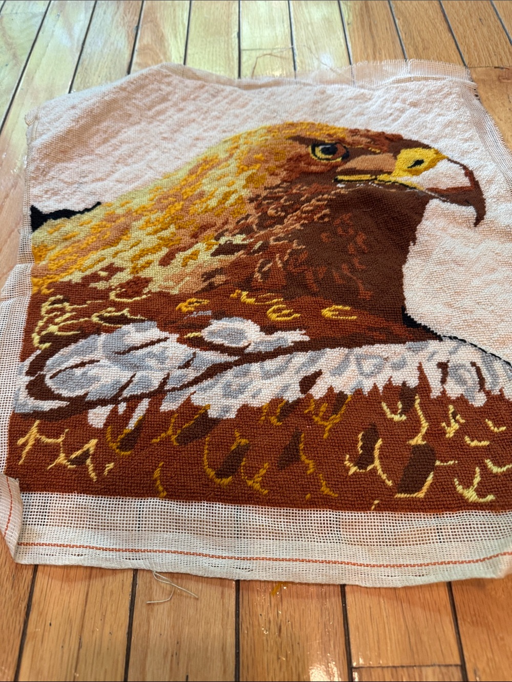 Vintage Eagle Needlepoint Panel in Brown, Gold & White - Picture 3 of 6